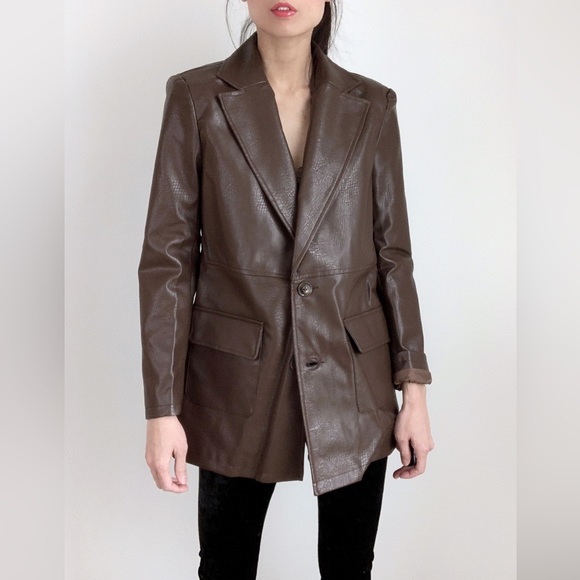 FRANKIE Faux leather Blazer Jacket s Dark Choco - Picture 9 of 10